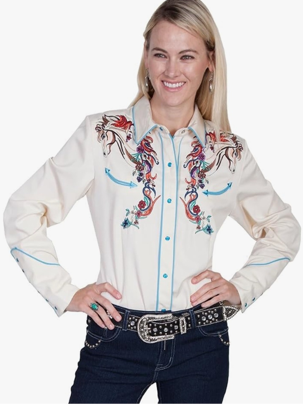 Scully Women's Horse and Flowers Embroidered Western Shirt